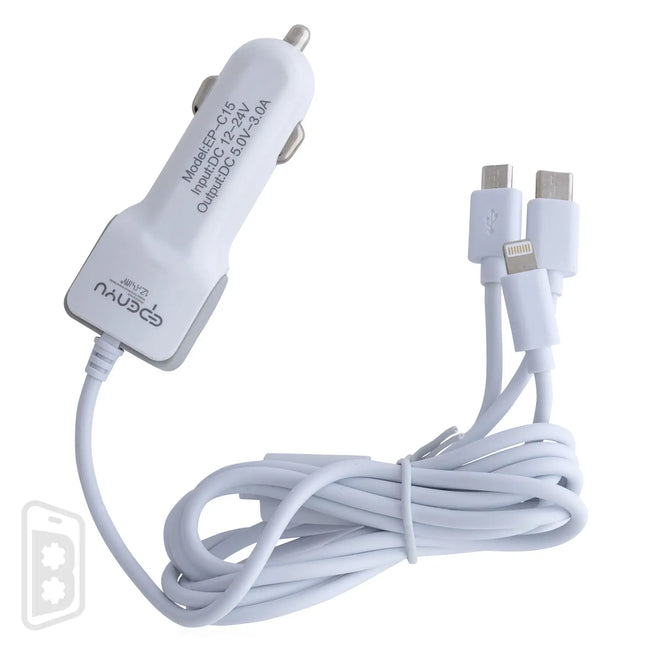 Epenyu Car Charger - Non-MFI Lightning + USB Type C + USB Micro Cable