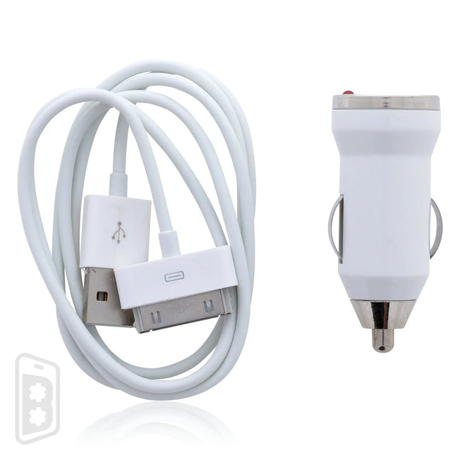Car Charger - USB Type A Adapter + Non-MFI 30 Pin Cable